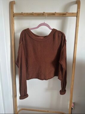 Free People We The Free Rust Cropped Distressed Knit Sweater XS